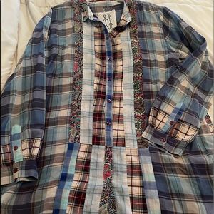 JOHNNY WAS lightweight cotton plaid tunic top. Sz L EUC